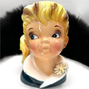 Vintage Blond Ponytail Girl Head Vase